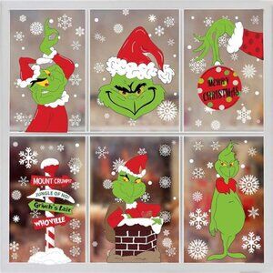 8‎ Sheets Christmas Window Clings, Festive Decals for Home, School, Office Decor